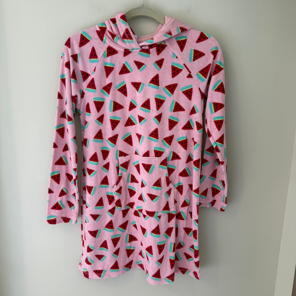 Hanna Andersson Girls Pink Watermelon Terry Cloth Hooded Swim Cover Up 14-16